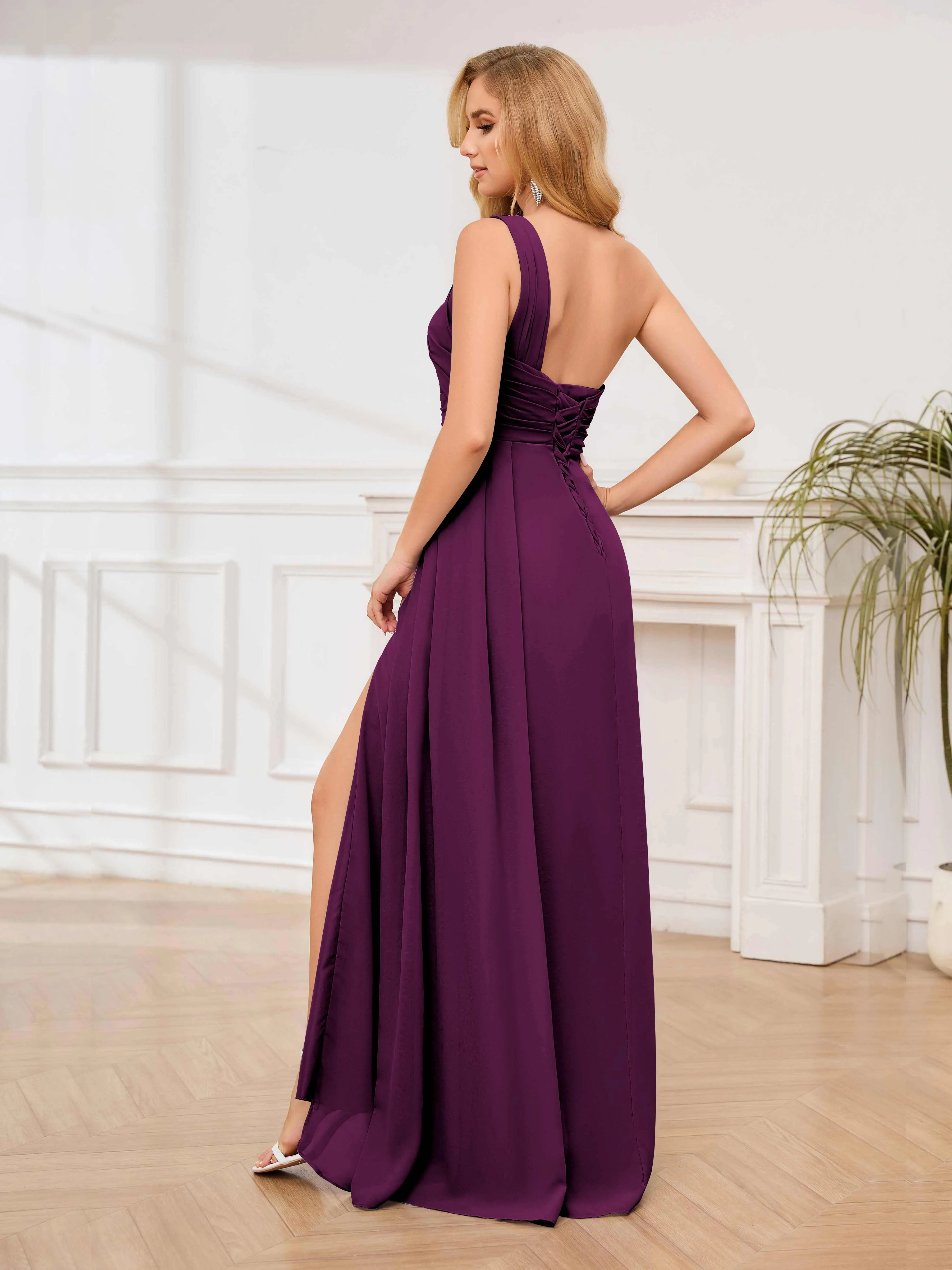 Jayleen Graceful One Shoulder Floor Length Chiffon Bridesmaid Dresses