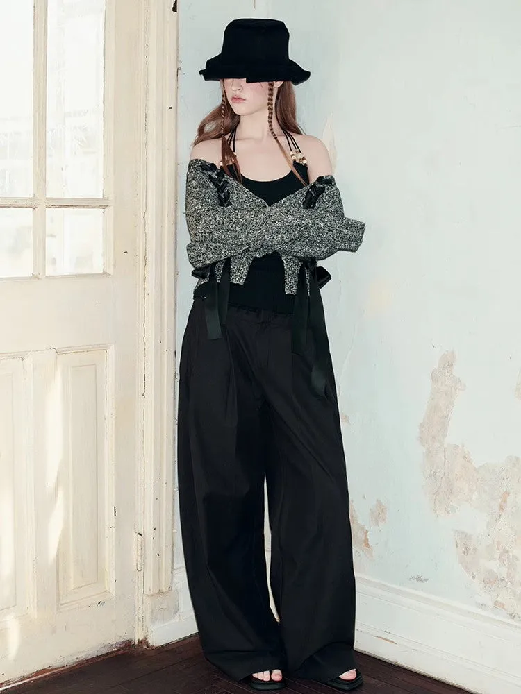 Lace-Up Knit Chic V-Neck Ribbon Cardigan