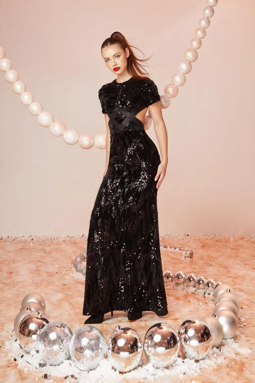 Luminary A-line Cut-Out Velvet Floor Length Dress