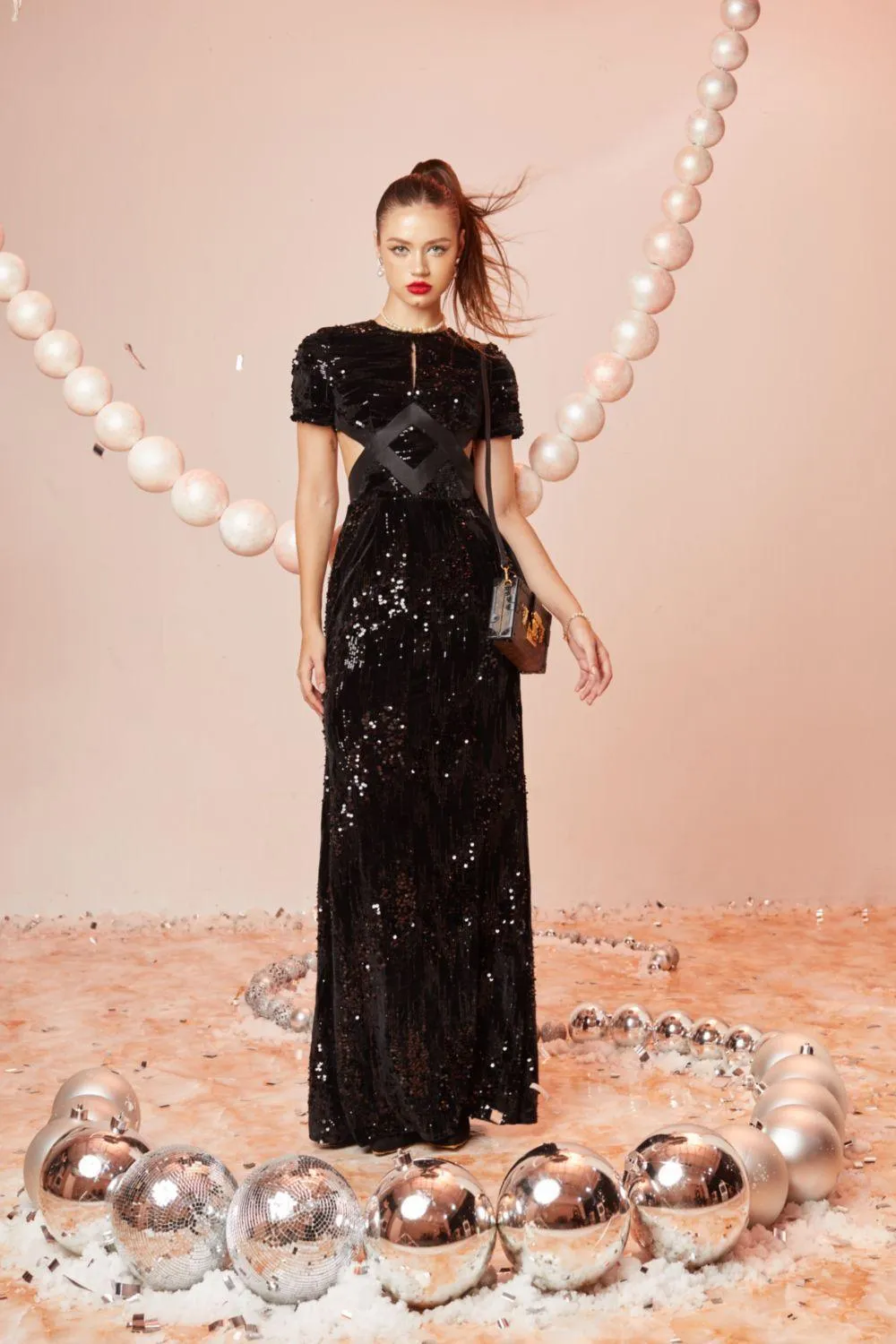 Luminary A-line Cut-Out Velvet Floor Length Dress