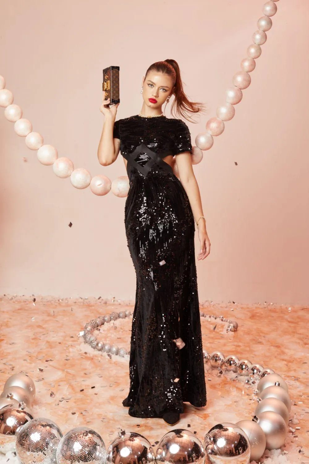 Luminary A-line Cut-Out Velvet Floor Length Dress