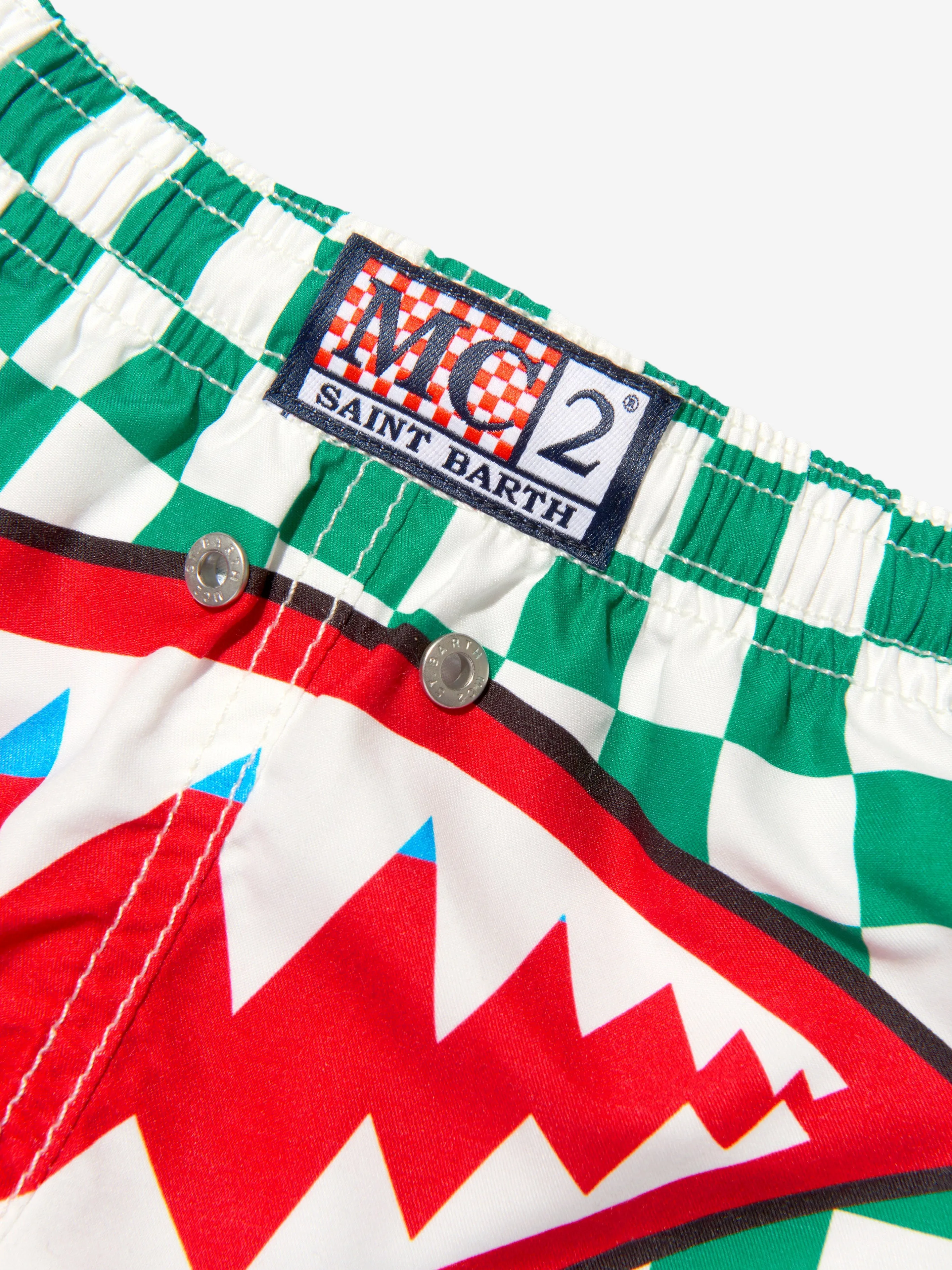 MC2 Saint Barth Boys Check Shark Attack Swim Shorts