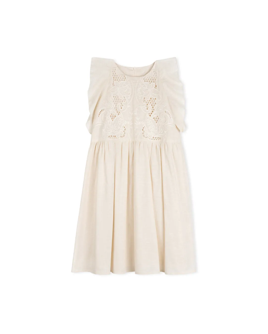 MINIMAL IVORY LINEN EYELET RUFFLE JUMPER [FINAL SALE]