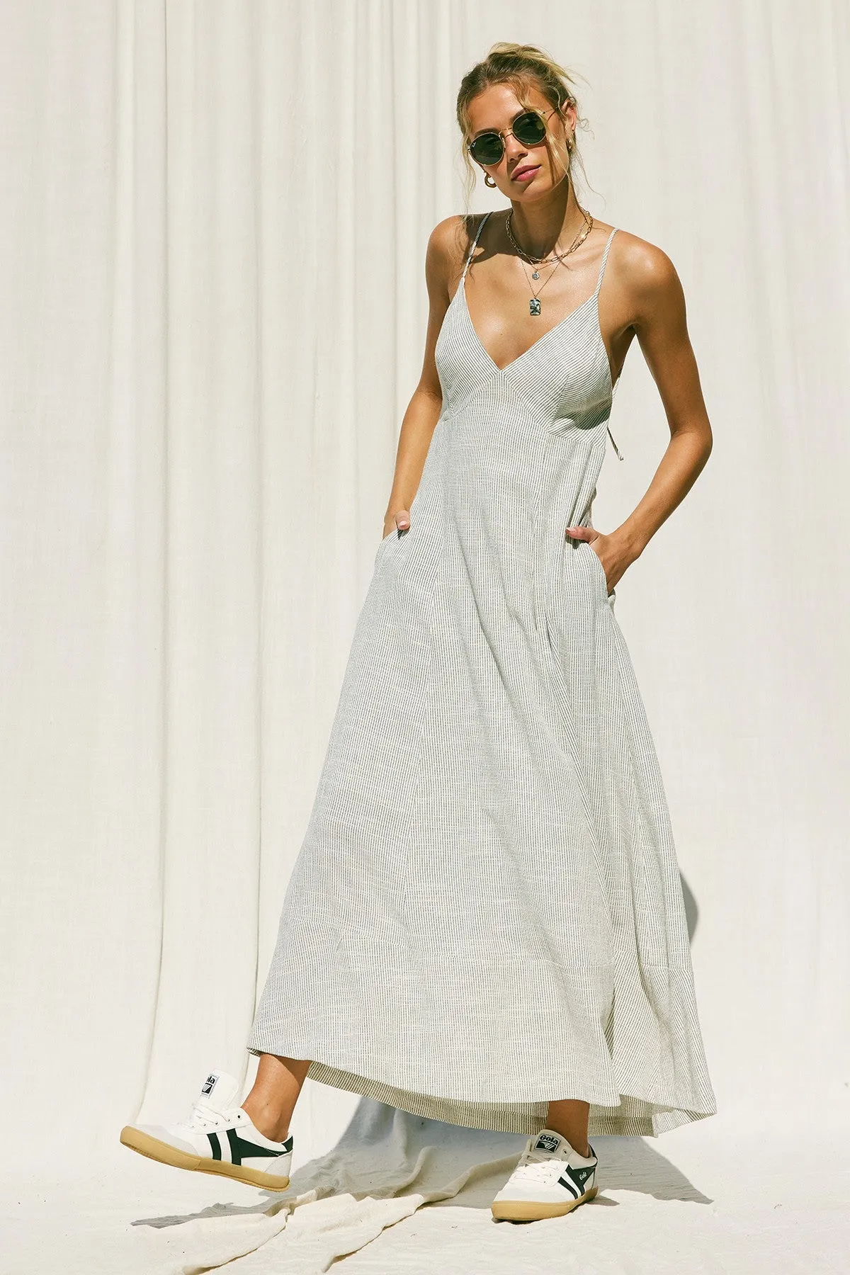 Minimal Stripes Linen Maxi Dress