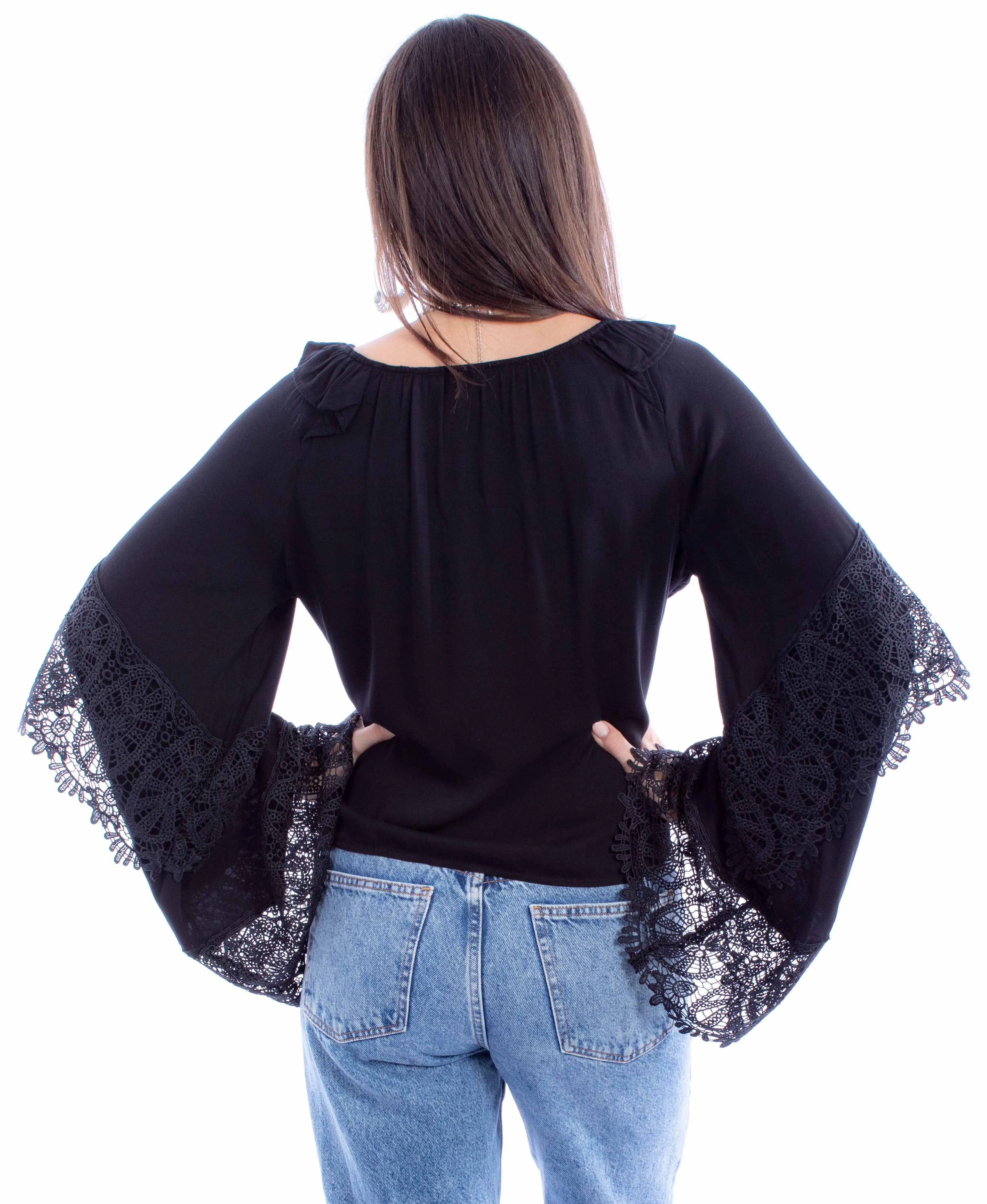 Never Knew Lonely Boho Style Crochet Bell Sleeve Blouse (DS)