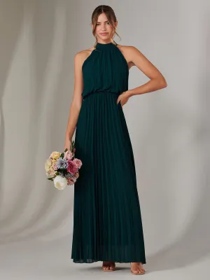 Pleated Bridesmaids Maxi Dress, Dark Green