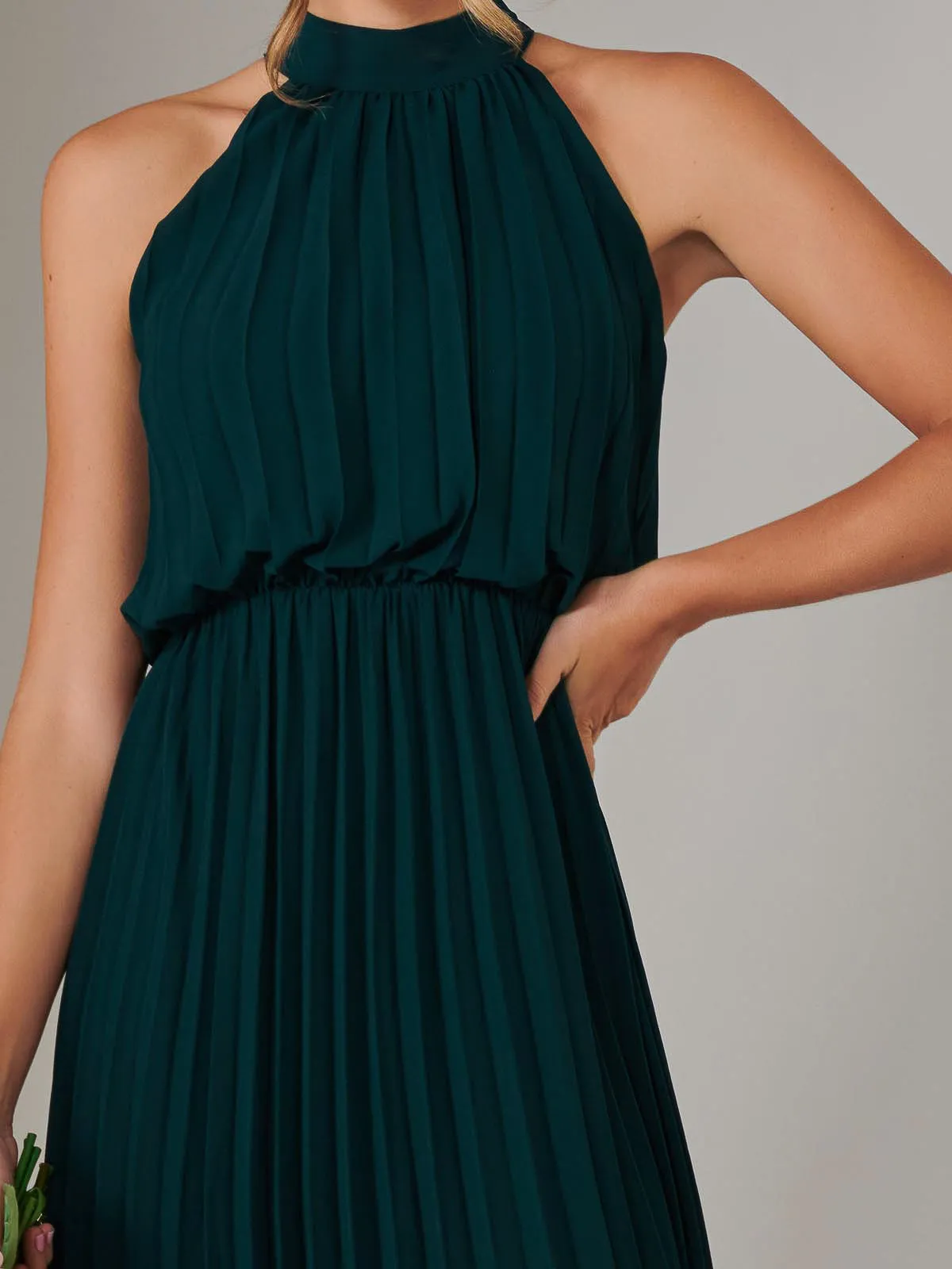 Pleated Bridesmaids Maxi Dress, Dark Green