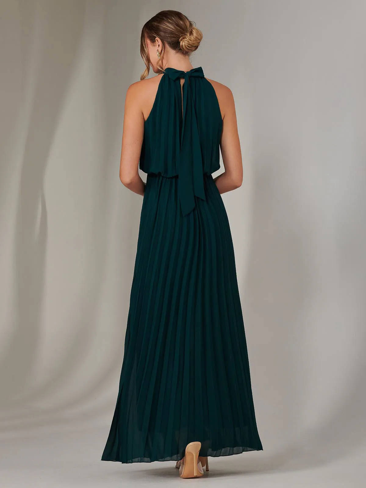 Pleated Bridesmaids Maxi Dress, Dark Green