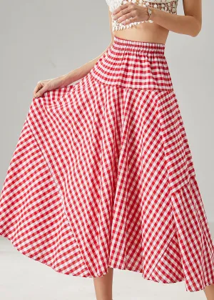 Red Plaid Cotton Holiday Skirts Exra Large Hem Summer AZ1032