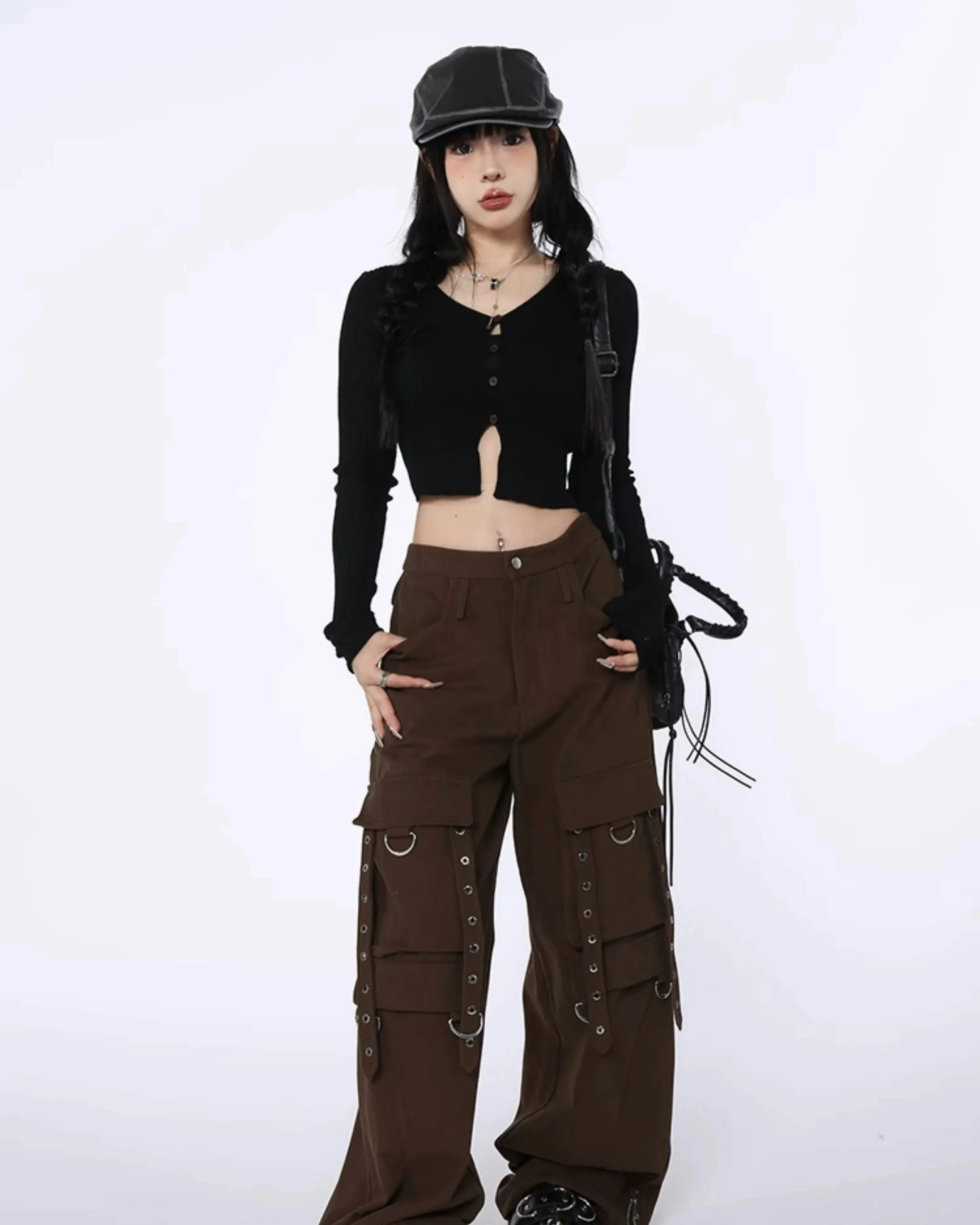 Ribbed Cropped Cardi Top with Front Buttons