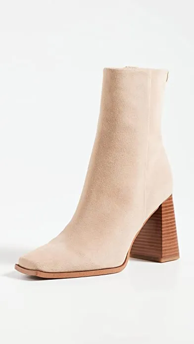 Sam Edelman Ivette Sesame Suede Side Zipper Square Toe Block Heel Ankle Boots