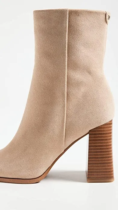 Sam Edelman Ivette Sesame Suede Side Zipper Square Toe Block Heel Ankle Boots