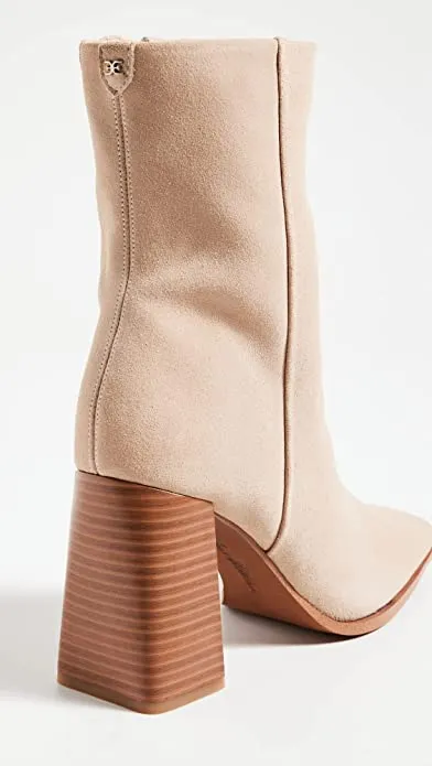 Sam Edelman Ivette Sesame Suede Side Zipper Square Toe Block Heel Ankle Boots