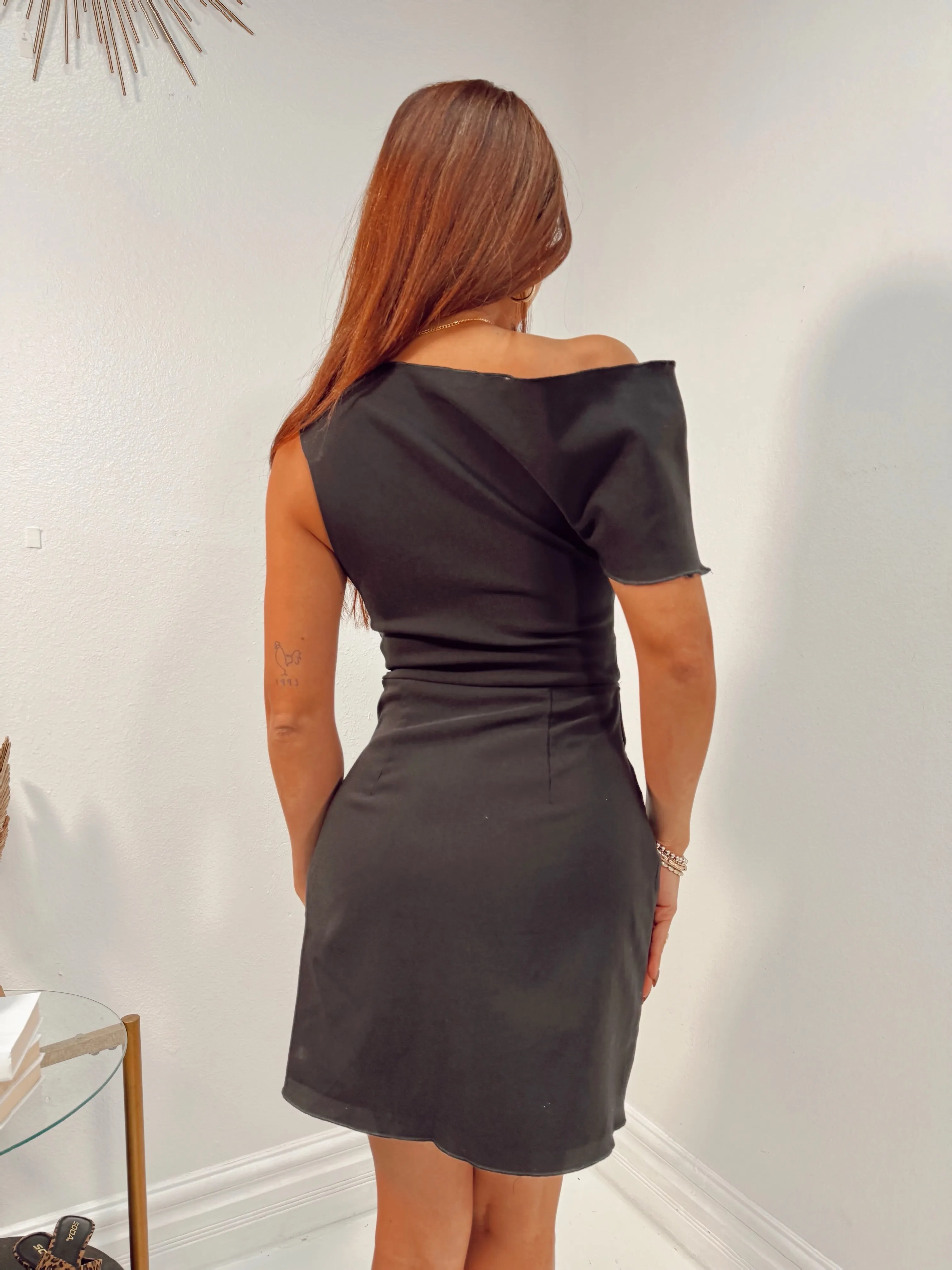 Sculpted Grace Gathered Mini Dress
