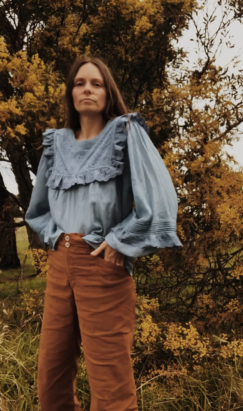 SECOND - BEATRIX BLOUSE DUSTY BLUE COTTON GAUZE