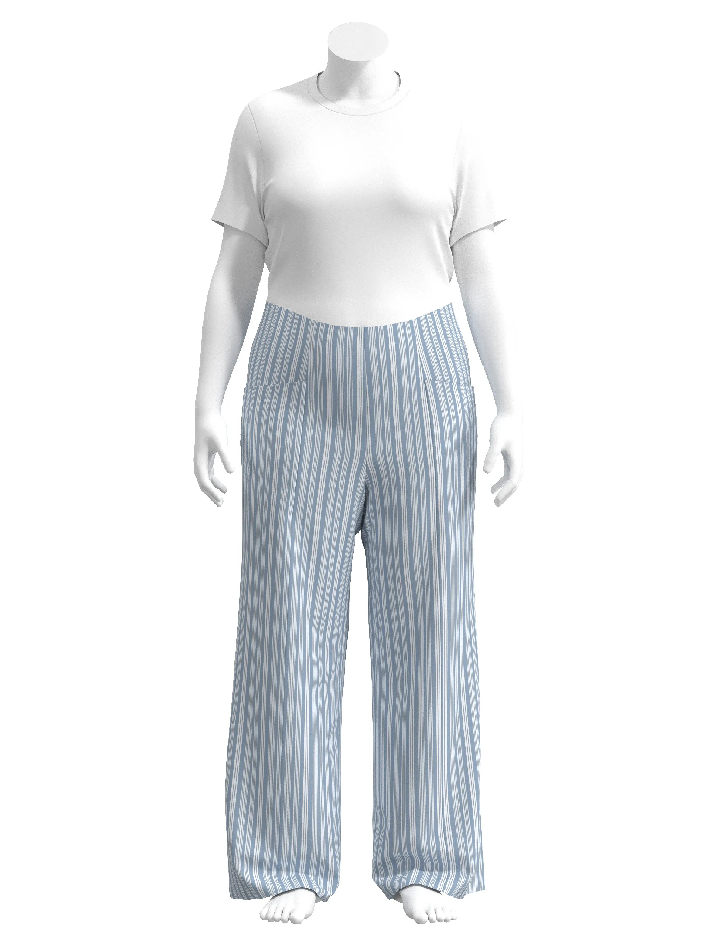 Striped Recycled Cotton Linen Twill - Blue   Cream