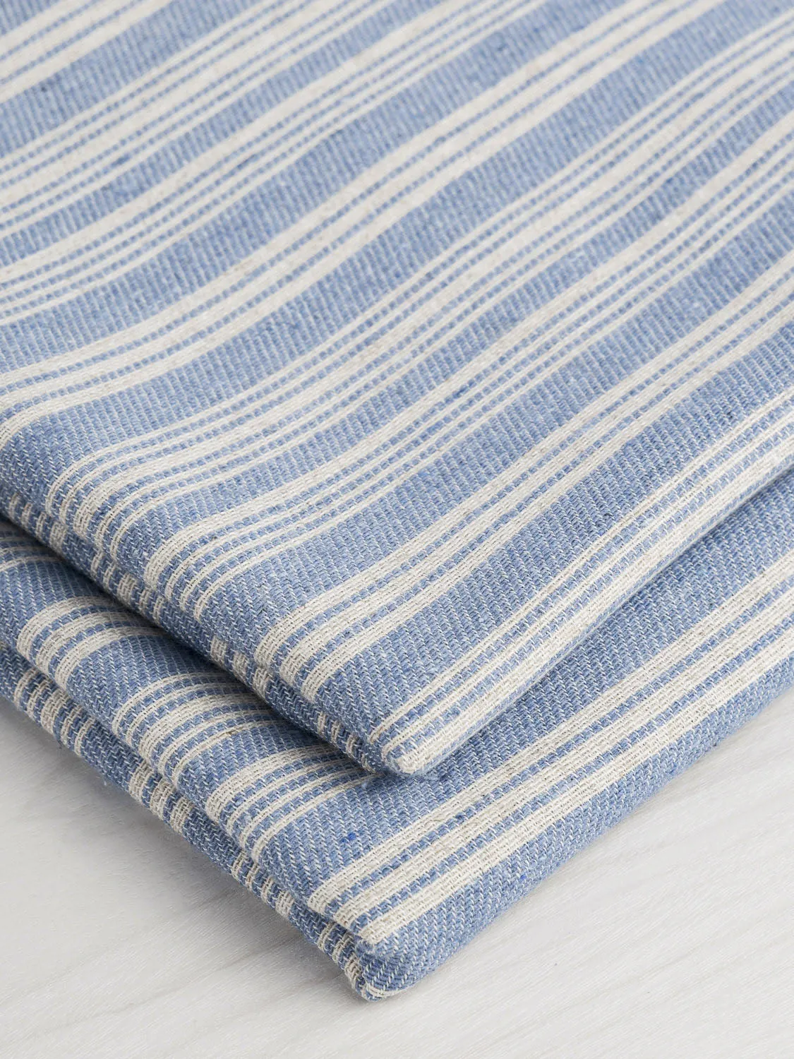 Striped Recycled Cotton Linen Twill - Blue   Cream