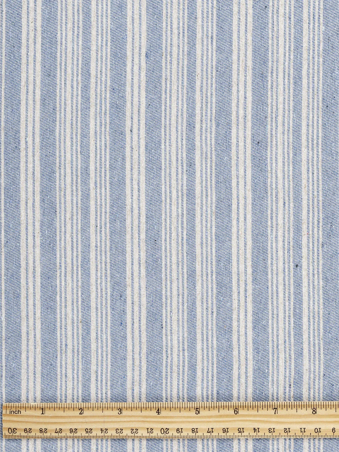 Striped Recycled Cotton Linen Twill - Blue   Cream