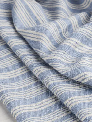 Striped Recycled Cotton Linen Twill - Blue   Cream