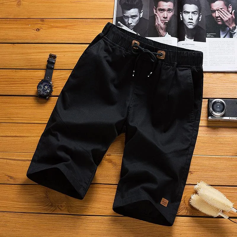 Summer Men knee length Korean Trendy Young Loose Drawstring Straight Casual Pants Shorts
