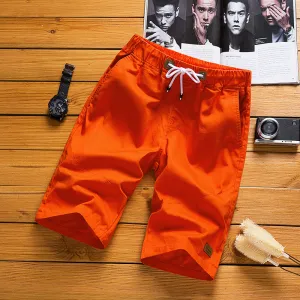 Summer Men knee length Korean Trendy Young Loose Drawstring Straight Casual Pants Shorts