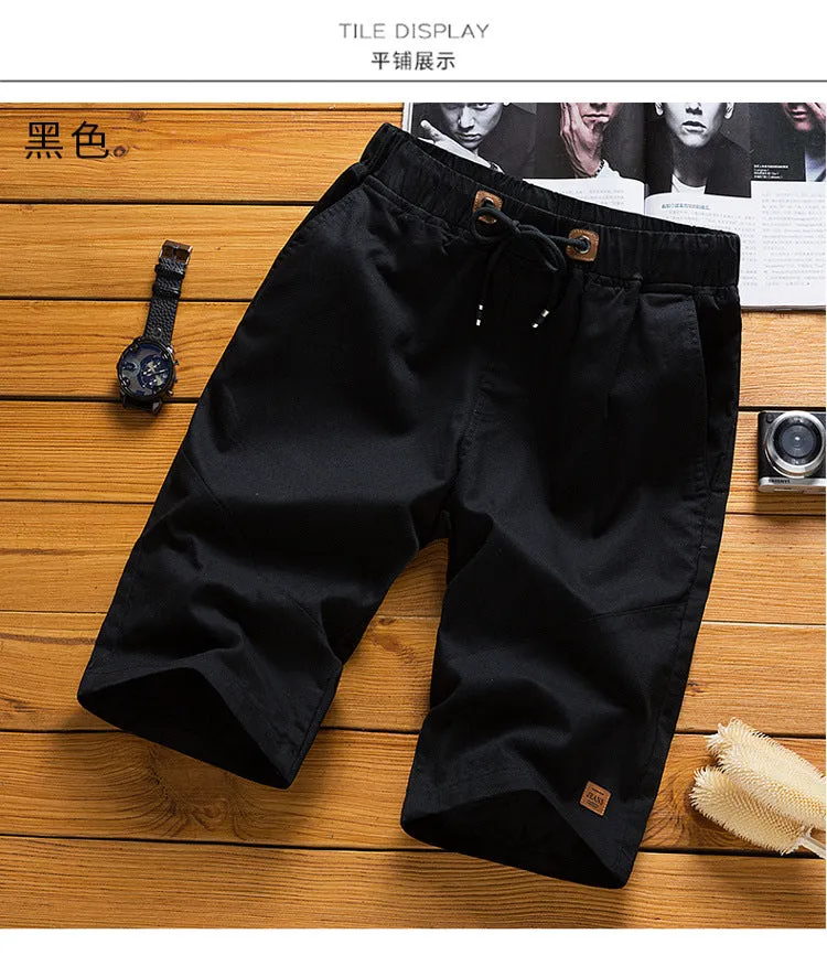 Summer Men knee length Korean Trendy Young Loose Drawstring Straight Casual Pants Shorts
