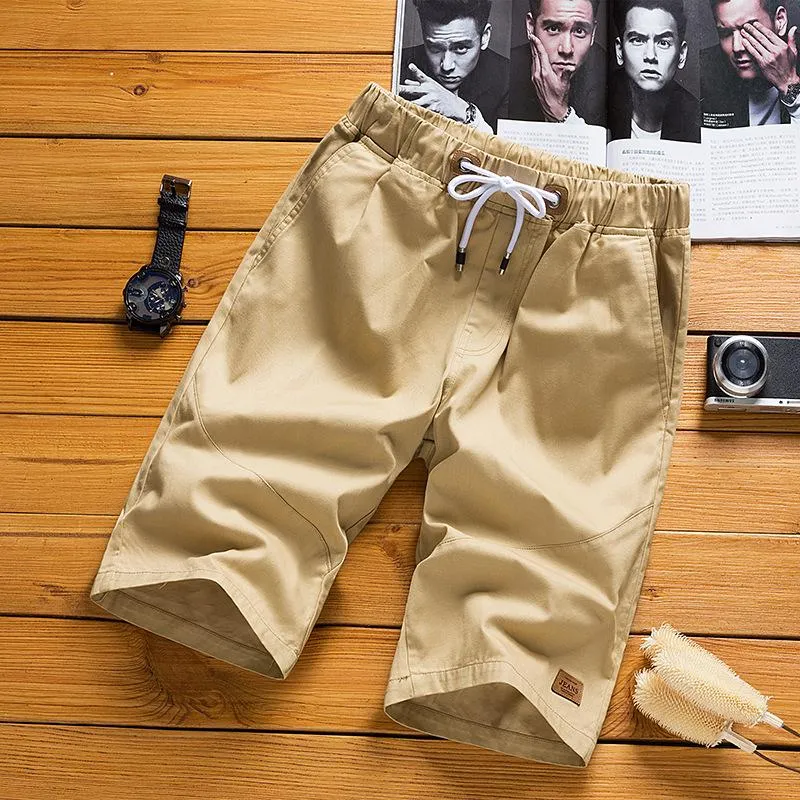 Summer Men knee length Korean Trendy Young Loose Drawstring Straight Casual Pants Shorts