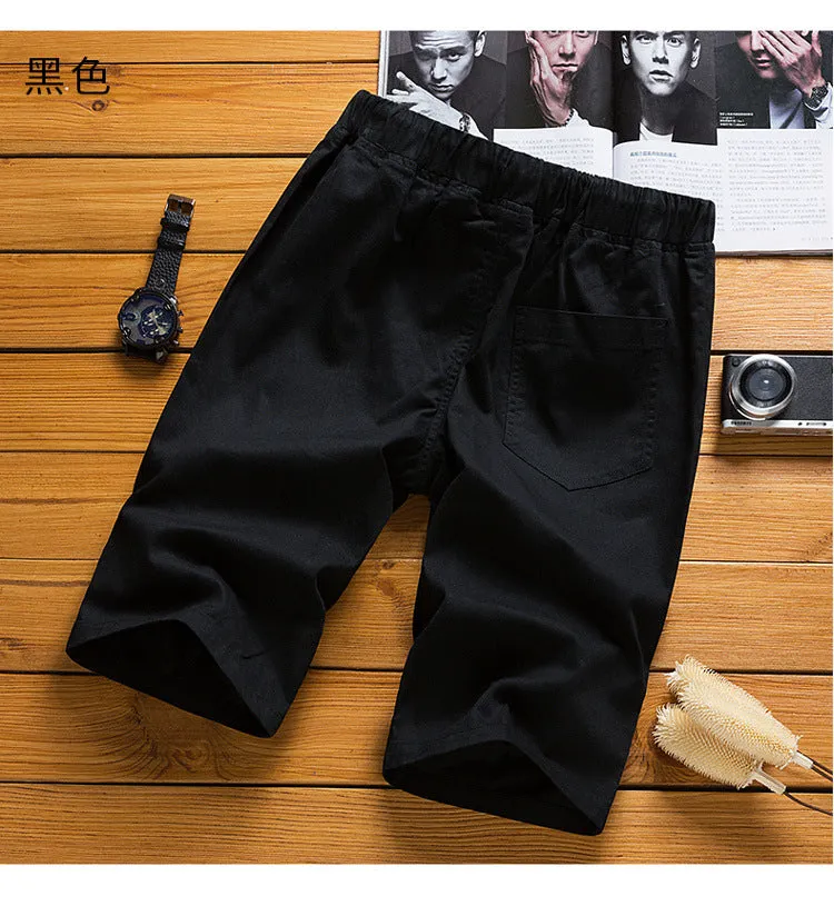 Summer Men knee length Korean Trendy Young Loose Drawstring Straight Casual Pants Shorts
