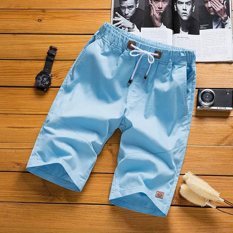 Summer Men knee length Korean Trendy Young Loose Drawstring Straight Casual Pants Shorts