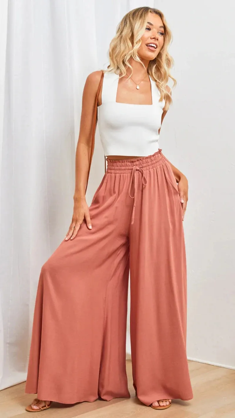 Summer women's Wide Leg Pants With Elastic Waistband