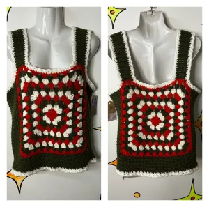 Vintage 70s | Groovy Granny Square Crochet Hippie Boho Afghan Top | Free Size