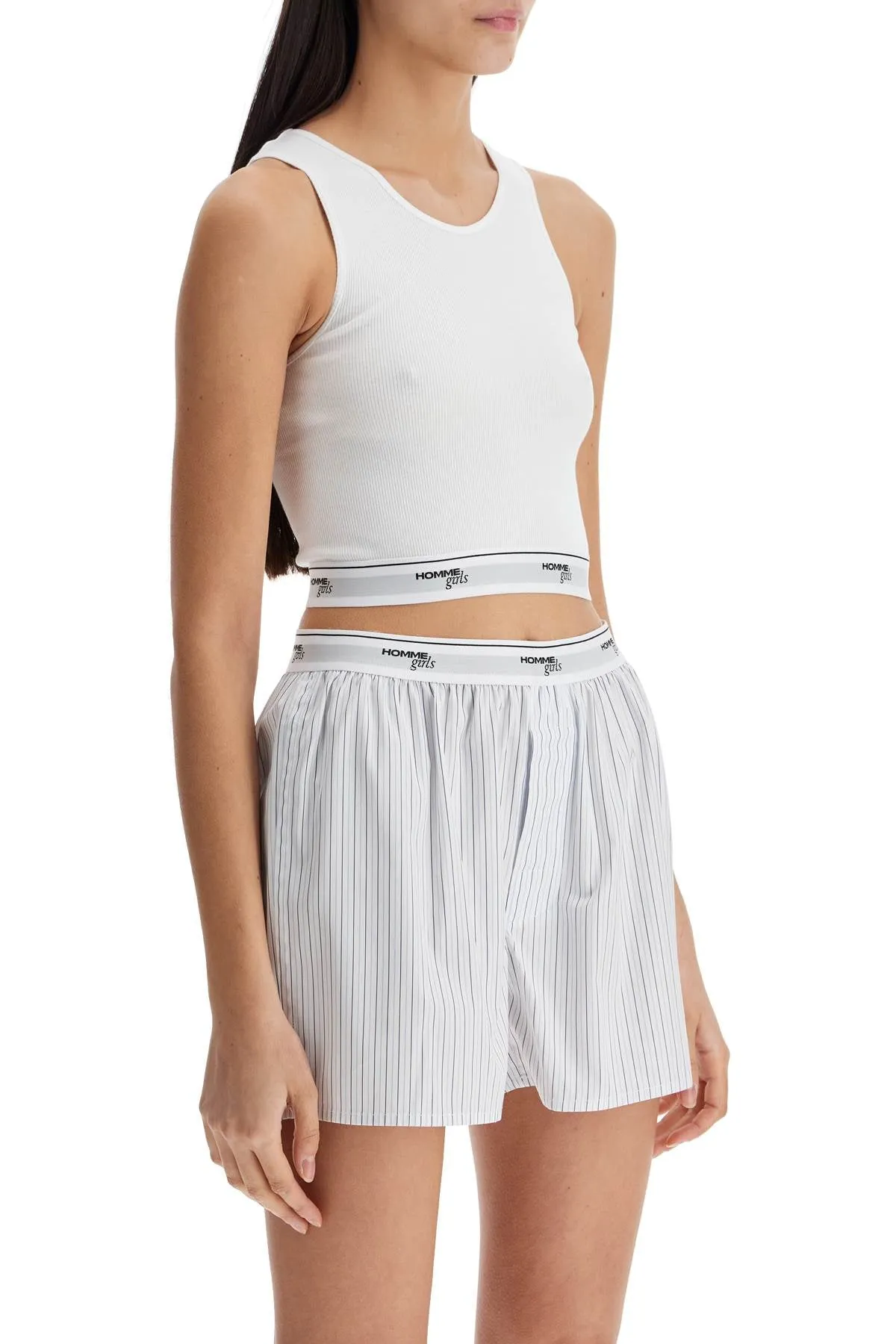 white cotton sleeveless crop top HGJR006 WHITE