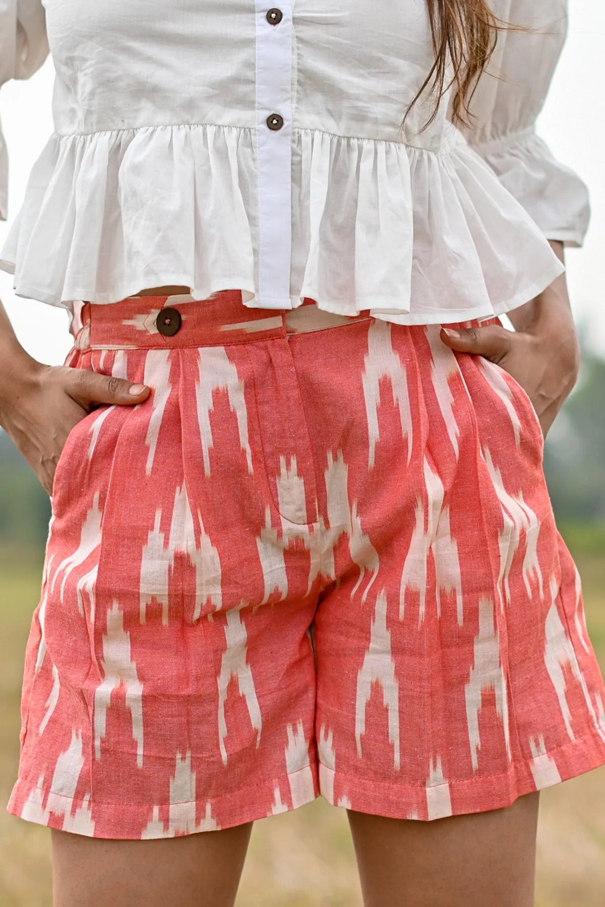 Zena Handoom Ikat Shorts - Coral